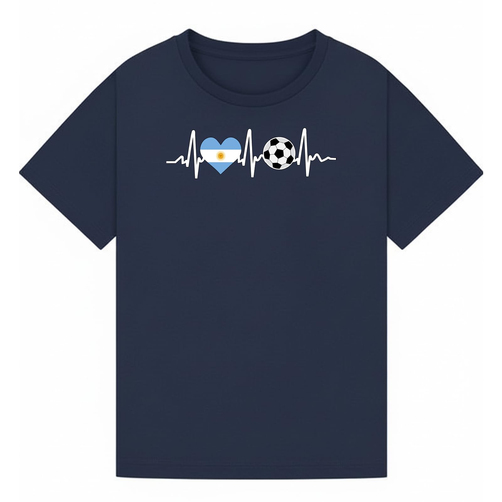 Argentina Soccer Heartbeat Sports Kids Graphic T-Shirt Football Fan Tee Navy 3-4Y
