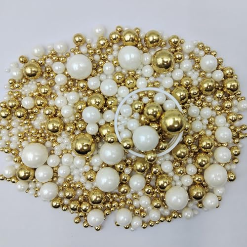 Image of Edible White Gold Sugar Pearls Candy Sprinkles 120G / 4.23Ounce Baking Cake Sprinkles Cupcake and Cake Topper Cookie Decorations Wedding Party Valentines Halloween Christmas Supplies