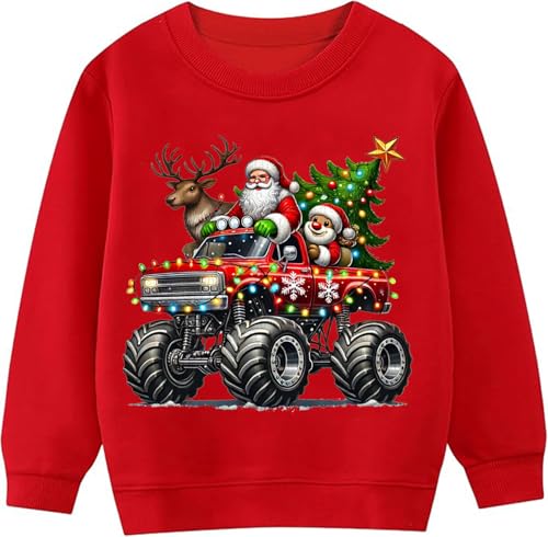 TCWWBB Kids Christmas Jumper Sweatshirt Xmas Jumpers Boys Girls Bear Snowmen Moster Truck Outfits Children Long Sleeve Cotton Pullover Tops Casual Crewneck Winter Clothes Age 7-11 Years Old