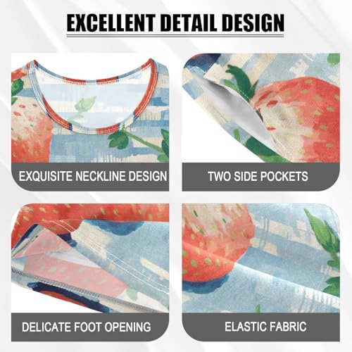 ALAZA Strawberries Blue Stripes Pajama Set Short Sleeve Sleepwear Soft Lounge Nightwear4