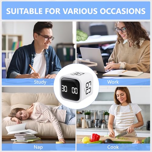 Image of Digital Cube Productivity Timer - Rotating Pomodoro Timer with Gravireceptor 5-10-30-60 Min Custom Countdown, Vibration & Adjustable Volume for Learning, Office, Kitchen, Desk, White