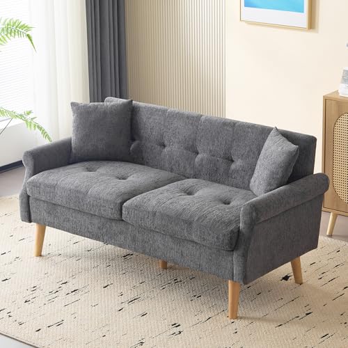 Ligterra Sofá de 2 plazas, muebles tapizados, tela de chenilla, sofá de tela, sofá doble, sofá tapizado, sofá cama pequeño con cojines gruesos, adecuado para salón, dormitorio, apartamento, etc. (gris
