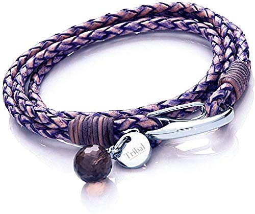 Preisvergleich Produktbild Blauviolettes Lederarmband für Frauen, mehrsträngiges Lederarmband mit Garnelenverschluss, Kristallanhänger + Disc. 19cm, von Tribal Steel