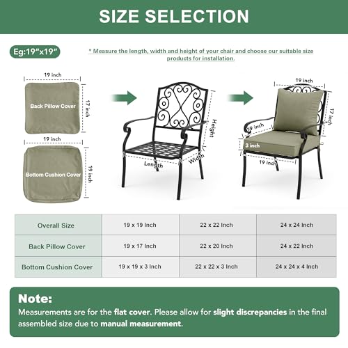 Image of Summsun Water Resistant Outdoor Chair Cushions, Faux Linen Backrest and Seat Cushion Set with Ties, Removable Cover, Non-Slip Bottom for Patio Furniture, 19 x 19 Inch, Mocca Green, Set of 4
