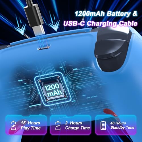 Image of UGAME For Luna Controller, Game Control for PC Fire Stick PlayStation 4 Steam Phone Tablet TV with Back Paddles Turbo 1200mAh Power Supply (Blue)