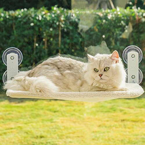 Cat Window Perch Durable Cat Hammock Seat For Indoor Cats Reversible Mat Use Year-Around Foldable Cat Bed Providing All-Around Sunbath Saving Space Washable Holds Up To 40 Lbs (Plush Beige) #TOP6