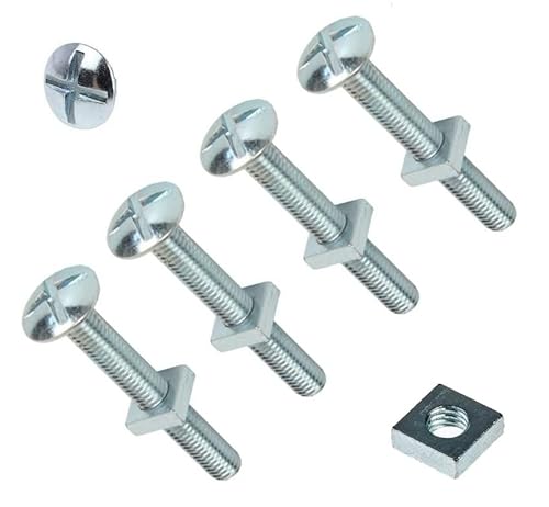 TERF® M8 X 100mm Roofing Bolt with Square Nut M8 (8mm) X 100mm Cross Slotted Mushroom Head with Square Nut - Pack of 4