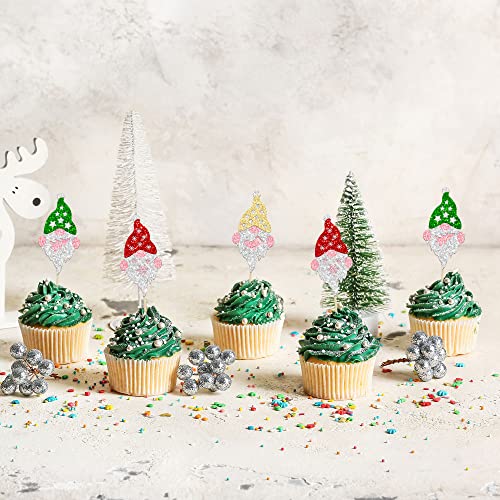 24Pcs Christmas Gnome Cupcake Toppers Glitter Christmas Dwarf Cake Topper Decorations For Holiday Xmas New Year Party Cake Decorations Supplies #TOP4