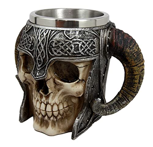 Ebros Gift Viking Ram Horned Pit Lord Warrior Skull With Battle Helmet Beer Stein Tankard Coffee Cup Mug 13Oz Norse Mythology Folklore Odin Thor Loki Ragnarok Poetic Edda Decor #TOP6