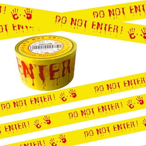 Vecvek Halloween Decorations Caution Tape, 5CM*25M Do Not Enter Caution Tape Roll Yellow Scary Hazard Warning Tape Safety Outdoor DIY Spooky Decorative for Party,Door,Danger Areas,Barricade