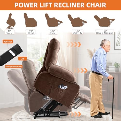 KWKSV Power Lift Recliner Chair for Elderly with Vibration Massage and Lumbar Heating Electric Recliner Sofa with Cup Holders and USB Charge Port for Living Room Comfort — view 6