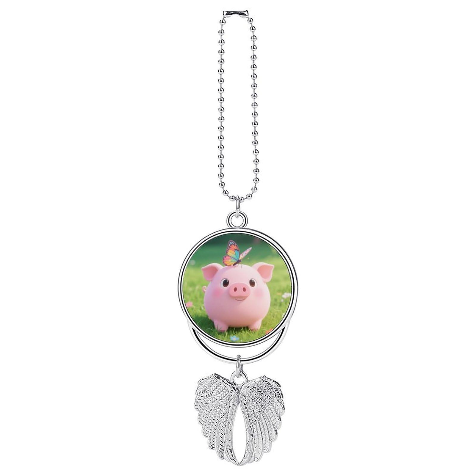 Pig Car Charm, Alloy Rear View Mirror Pendant, Bling Funny Car Hanging Ornament Gift for Women Men, Car Pendant Lucky Auto Interior Decoration Accessories Silver-Style