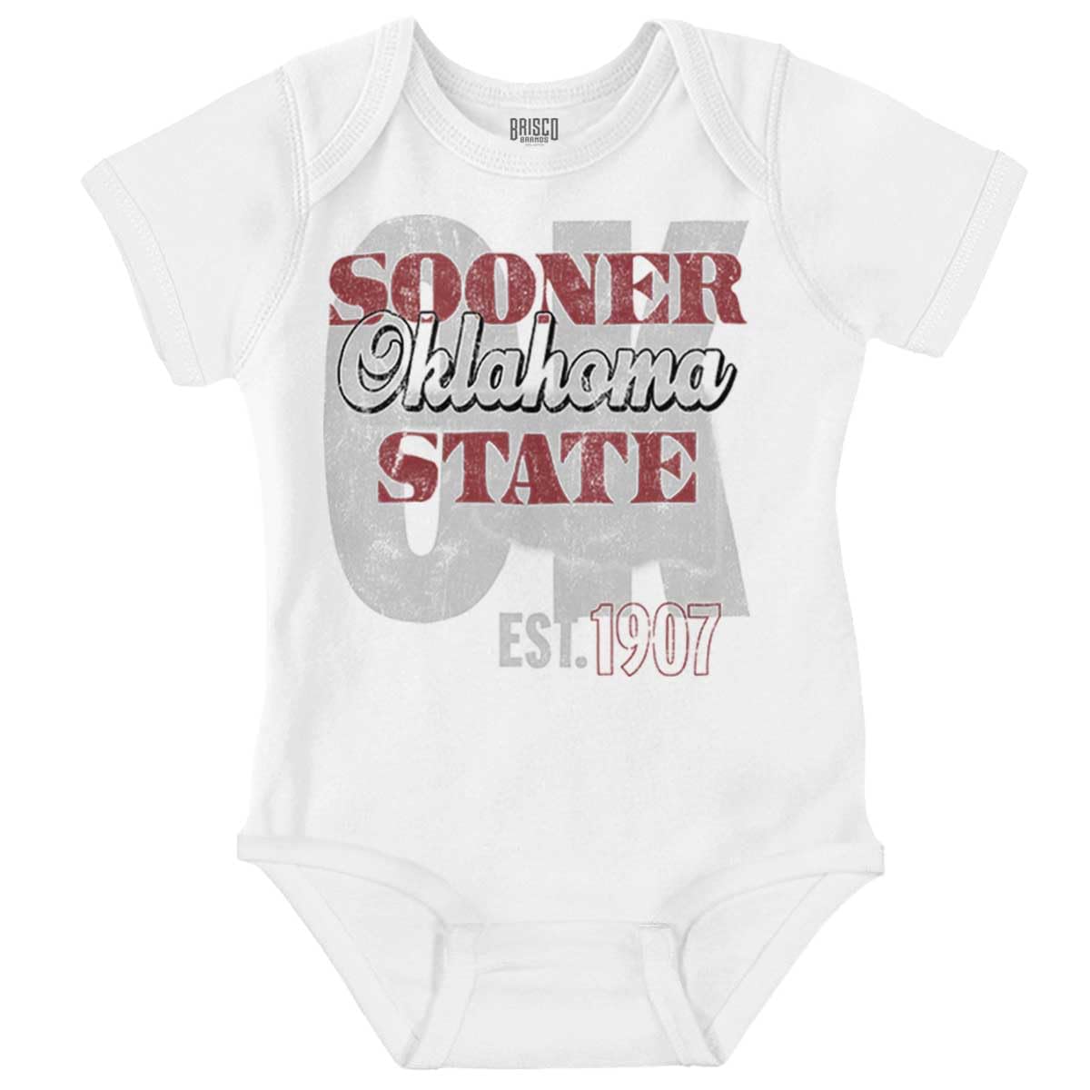 Brisco Brands Oklahoma Sooner State Map Shape Baby Romper Boys or Girls
