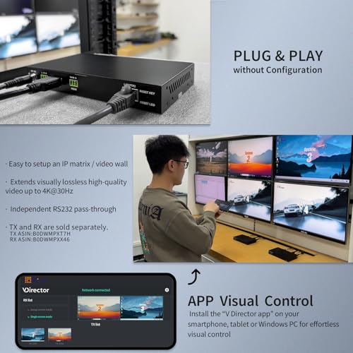 Image of 4K HDMI Over IP Matrix Extender Receiver for One to Many & Many to Many Video Matrix Setup, Up to 120m Over Network Switch, APP Control, Video Wall, Seamless Switching, PoE, RS232, Audio, Decoder