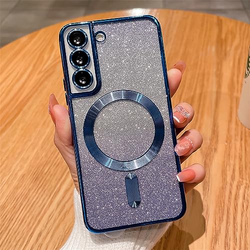Coque paillettes Samsung S22 Plus ENILSA bleue pour charge sans fil