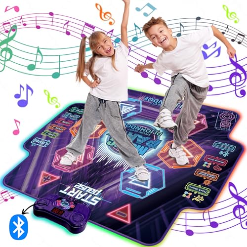 DEVBEST 2024 Upgraded Dance Mat for Kids Light-Up, Multi-Button Dance Pad with Wireless Bluetooth, LED Lights, Adjustable Volume & Music, Built-in Music 5 Game Modes, Ideal Birthday for 3-12 Year Olds