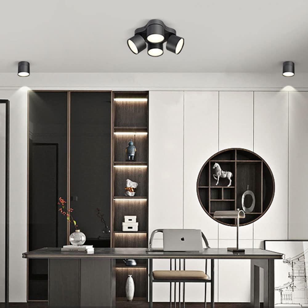 Siet 4-Light Ceiling Down Lamp Adjustable Surface Mounted Downlight Fixture, 220°+ 90° Rotation Ceiling Spotlight, Directional Downlights for Living Room Bedroom Hallway