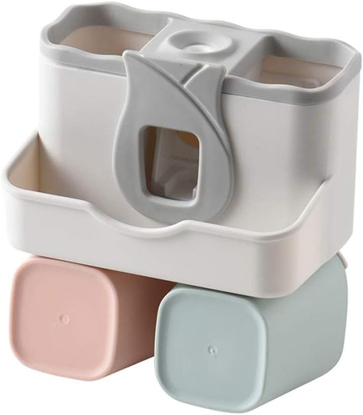 Automatic Toothpaste Dispenser Squeezer and Toothbrush Holder, Wall Mounted Space Saving Organizer with Dustproof Cover(2 Cups)