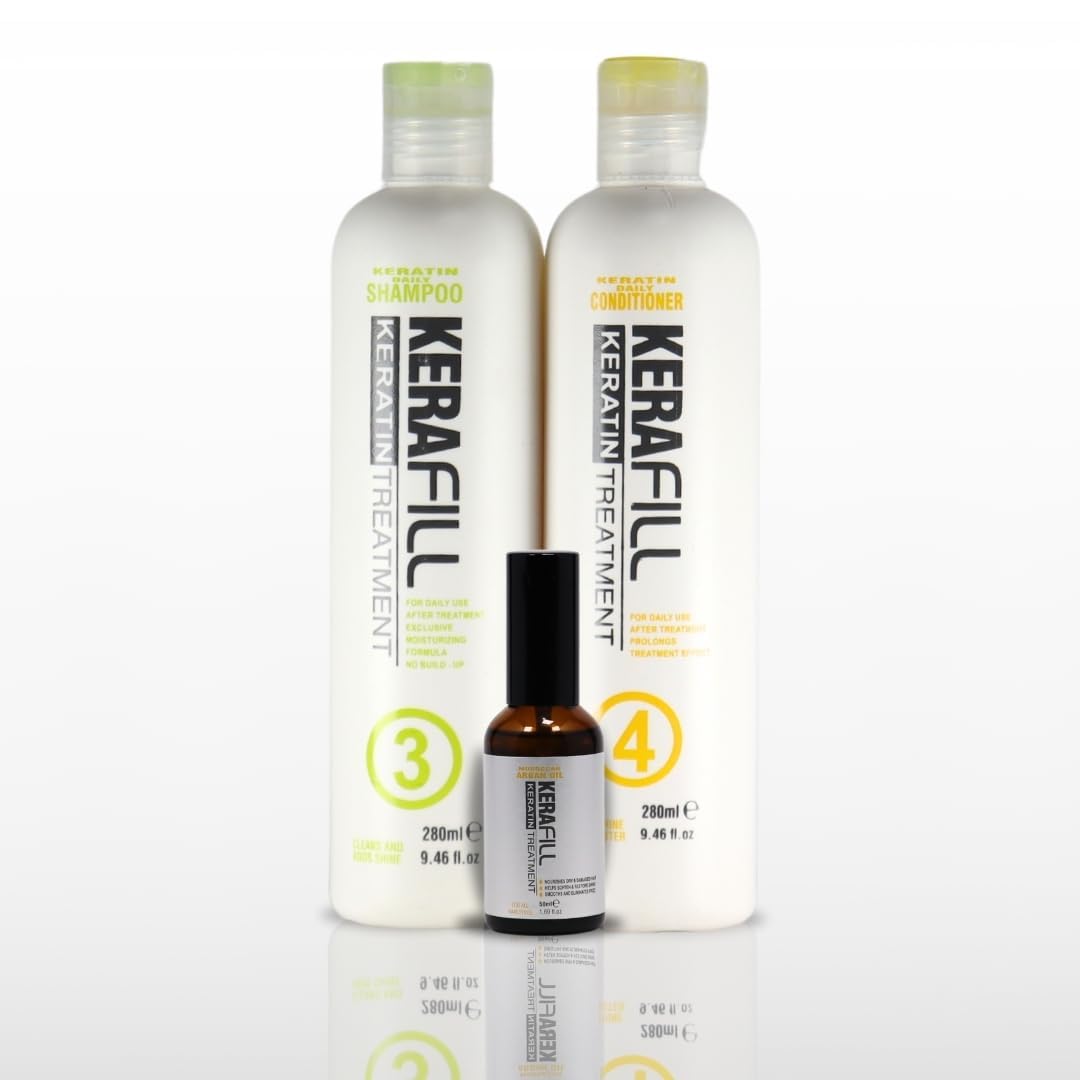 Kerafill Sulfate Free Professional Shampoo & Conditioner & Argan Oil Combo Kit | For Keratin Treated Hair | Keratin Care For Dry Damaged Frizzy Hair With Anti Dandruff & Anti Hair Fall