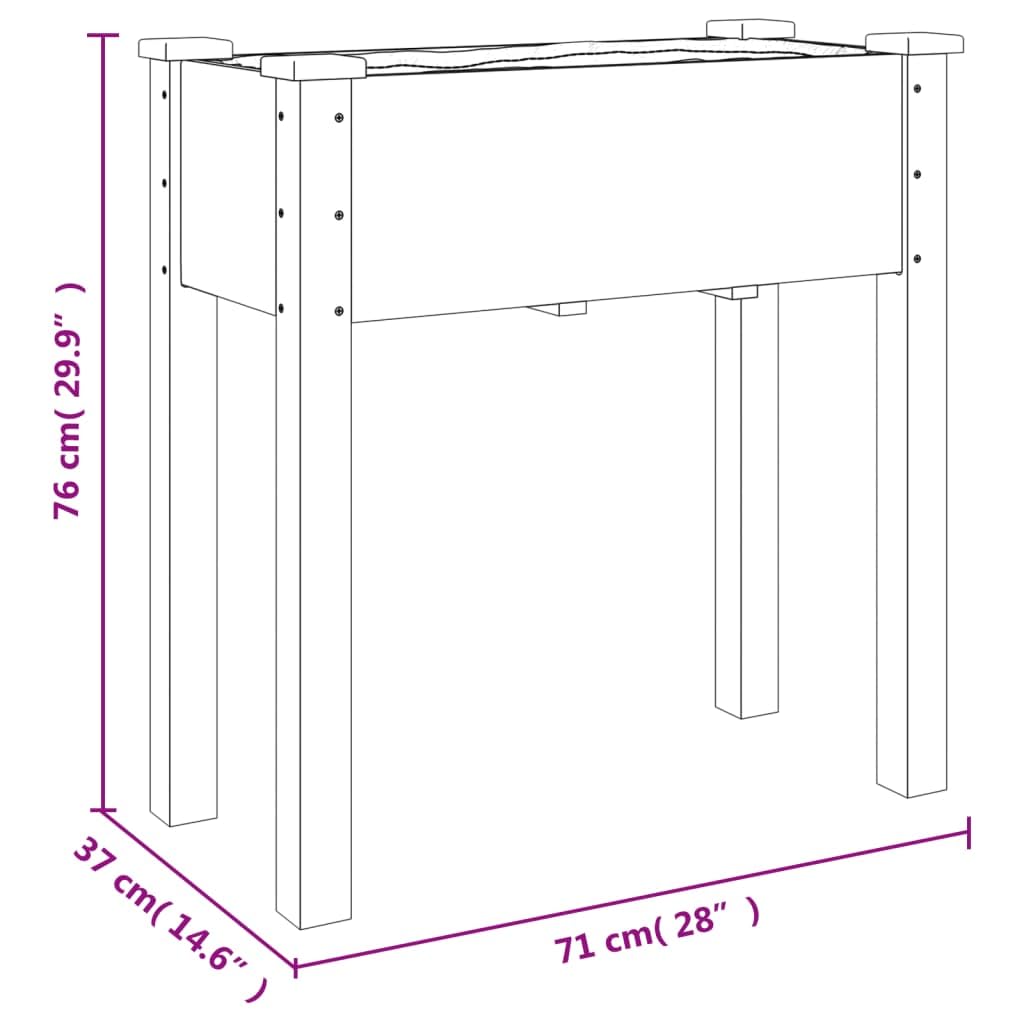 Fioriera in Legno Massello di Abete con Fodera, 71x37x76 cm | Orto rialzato ideale per balcone e giardino, completo di fodera protettiva e fori per il drenaggio dell'acqua.
