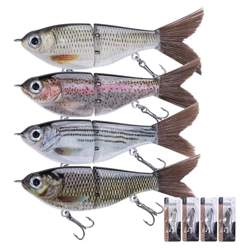 Goture Glide Baits,Jointed Swimbait with Brush Tail,Built-in Steel Balls