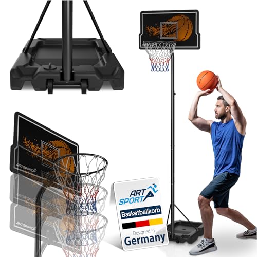 ArtSport® Basketballkorb Outdoor mit Ständer & Rollen - höhenverstellbar 255-305 cm Korbanlage Erwachsene Kinder Basketballanlage Basketballständer