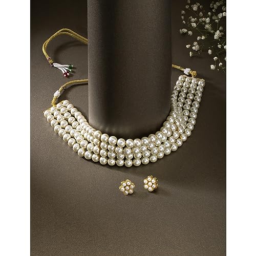 Image of Peora Traditional Maharani Haar Necklace with Earrings Bridal Jewellery Set Gift for Women