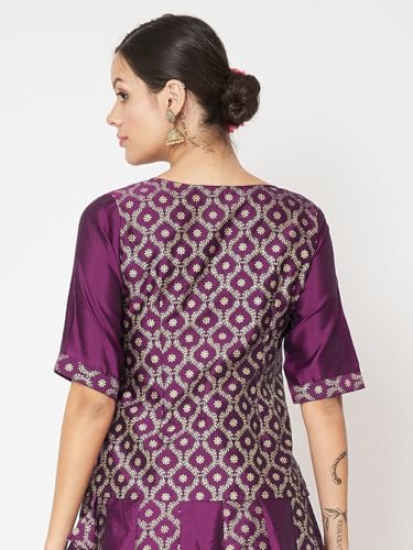 Image of studio rasa Women's Silk Blend Block Printed Button Down Readymade Top for Wedding Festive Party
