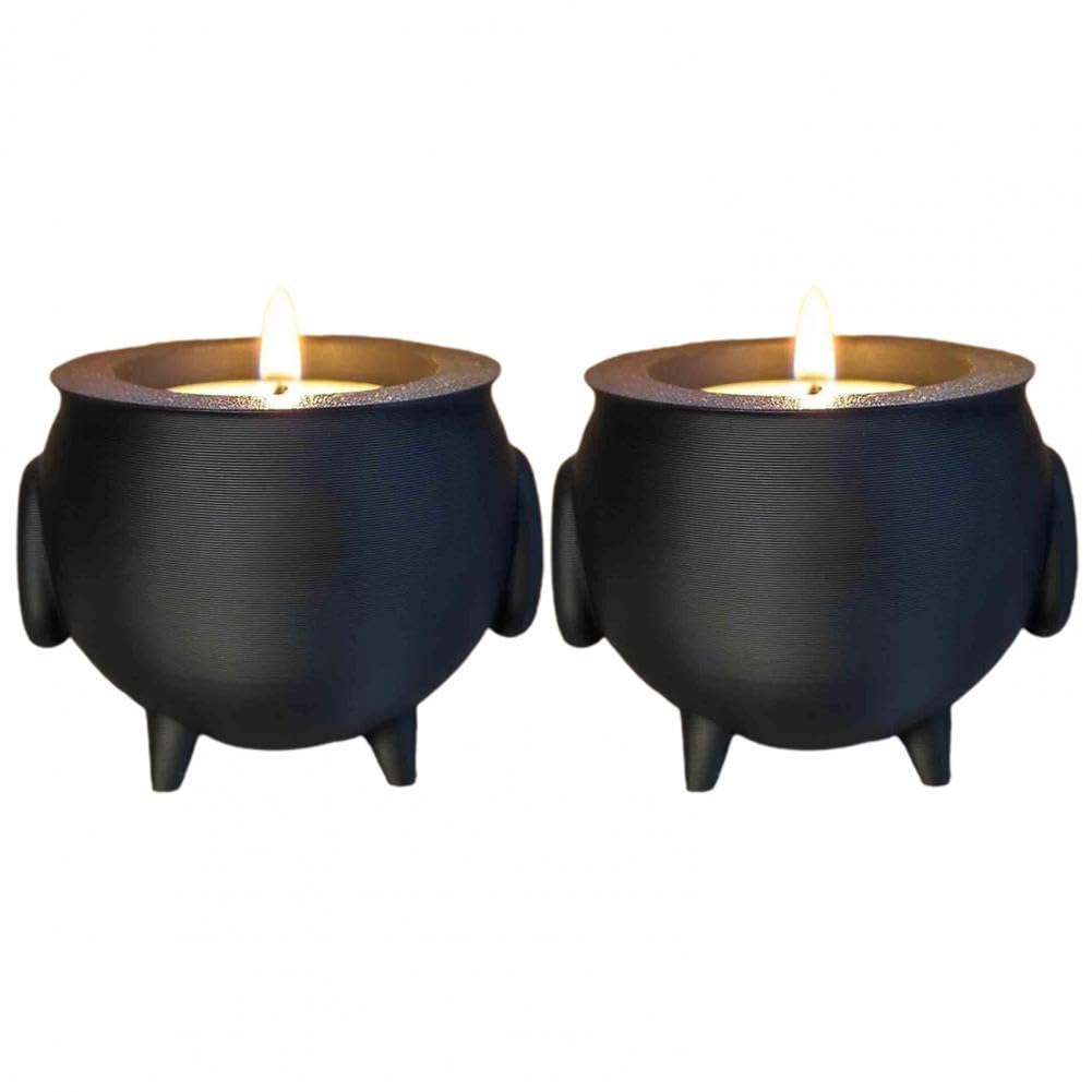 CTRLZS Cauldron Tea Light Holder Halloween Spooky 3D Printed Black Witch Jar Candle Holder Festival Partys Desktop Decoration A