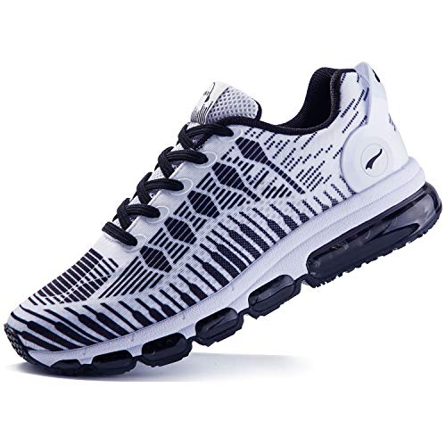 ONEMIX Hombre Mujer Zapatillas de Deporte Running Sneakers Zapatos para Correr Gimnasio Deportivas Transpirables Casual 1216B Blanco Negro 35