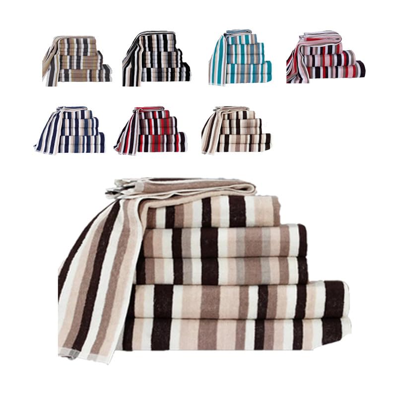 Northern Luxe 100% Egyptian Cotton Royal Victorian Stripe Towel Set – Bale of 6 (3 face towels, 2 hand towels, 1 bath towel) – Brown– Soft & Highly Absorbent 550 GSM Towels for Home, Gym, or Spa
