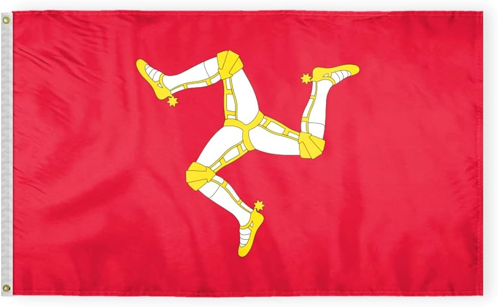 AGAS Isle of Man Flag 2x3 ft Outdoor 200D Nylon Double Stitched Hem Rust Proof Brass Grommets Canvas Header brattagh Vannin English Triskelion National Flag