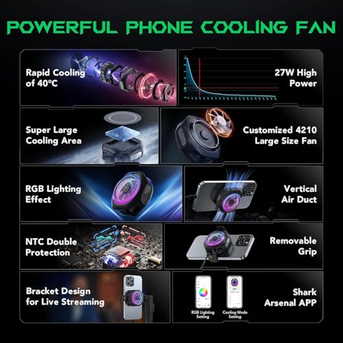 Image of Cubonic Black Shark MagCooler 4 Pro Magnetic RGB Light 27W Mobile Phone Cooler for Gaming, Video Streaming and Driving, Mobile Cooler for Phones, Tablets and Pads