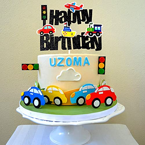 Transportation Birthday Cake Topper Traffic Vehicle Bus Car Train Plane Ship Themed Birthday Party Supplies Transportation Cake Decoration #TOP1