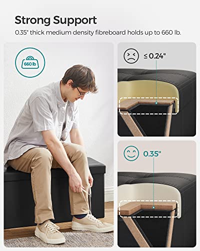 Songmics 30 Inches Folding Storage Ottoman Bench, Storage Chest, Footrest, Coffee Table, Padded Seat, Faux Leather, Holds Up To 660 Lb, Black Ulsf105 #TOP3