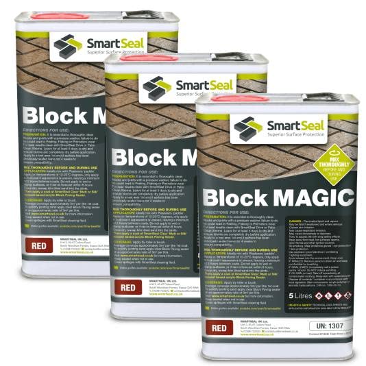 Smartseal ‘Block Magic' – A Re-Colouring Block Paving Sealer. Superior to a Concrete Paint - Transform Old Block Paved Drives or Patios - Easy to Apply (Red, 3 x 5 Litre)