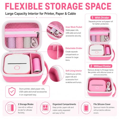 Image of ANKHOH Label Maker Case for Memoking T02 / for Phomemo M02 / M02S / M02 Pro / Q30S / for Nelko PM230 / for Anycash /for Ponek Mini Pocket Printer, Portable Sticker Paper Storage Holder - Box Only (Pink)