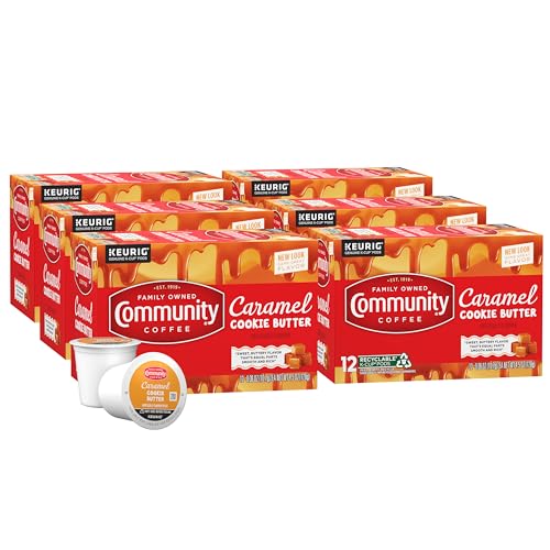 Image of Community Coffee Caramel Cookie Butter Flavored 72 Count, Medium Roast, Keurig K-Cup Coffee Pods, 12 Count (Pack of 6)