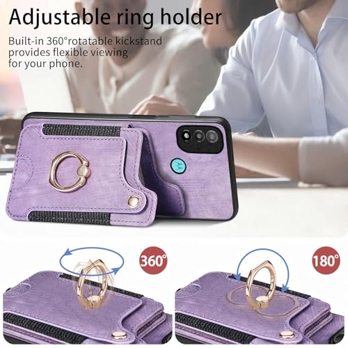 Coque Motorola Moto E20 E30 E40 Asuwish violette avec protège-écran verre et porte-carte RFID - 3