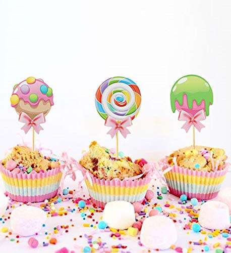 20 Pcs Lollipop Cupcake Toppers Candyland Rainbow Candy Donut Theme Baby Shower Birthday Party Supplies Decoration #TOP3