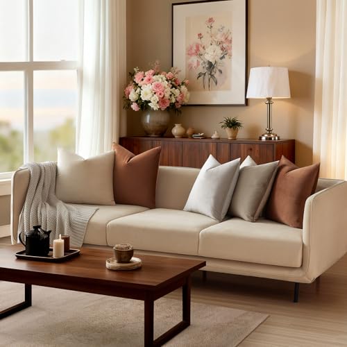 Image of JUSPURBET 12x20 Velvet Lumbar Throw Pillow Covers Set of 2,Mocha Mousse | Modern Soft Decorative Cushion Covers with Hidden Zipper for Couch Sofa Bed Living Room Bedroom Home Decor