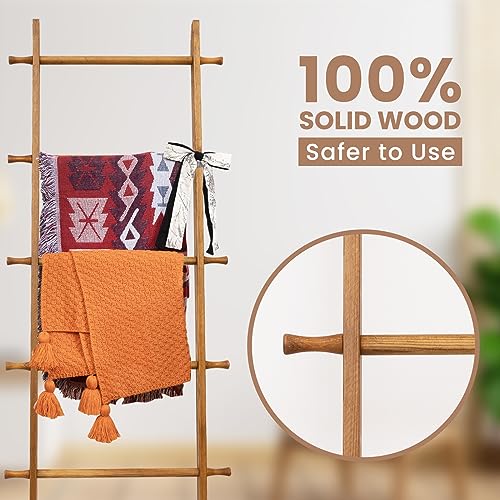 Hybdamai Blanket Ladder, 5-Tier Wooden Quilt Stand, Decorative Ladder Shelf, Farmhouse Ladder Blanket Holder, Wall Leaning Blanket Ladder Towel Storage Rack For Living Room thumb #6