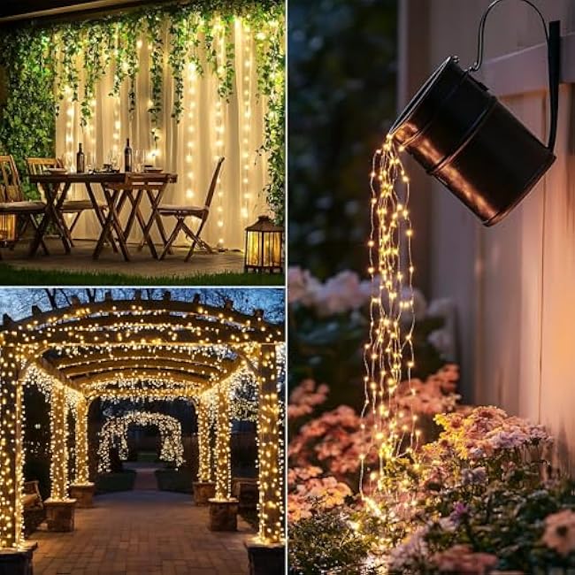 Solar String Lights for Outside,200FT 600 LEDs Solar Fairy Lights,Waterproof 8 Modes Button Outdoor String Light for Patio Garden Backyard Tree Wedding Christmas,Silver Wire,Warm White