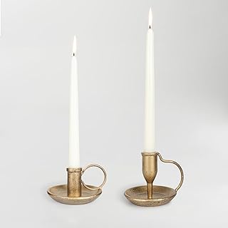 Iron Taper Candle Holder Set of 2 Antique Brass Candlestick Holders Vint...