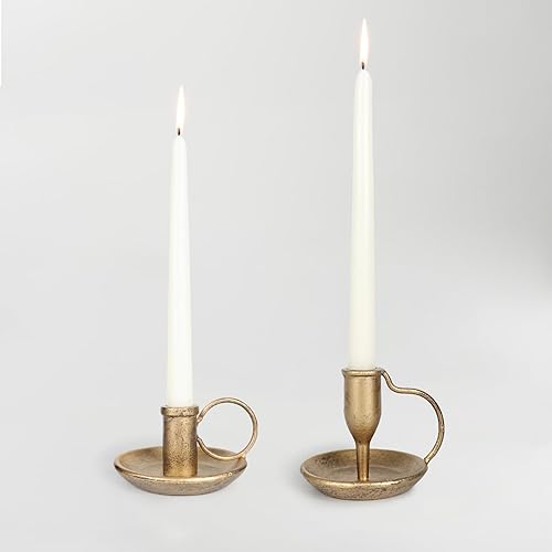 Iron Taper Candle Holder Set of 2 Antique Brass Candlestick