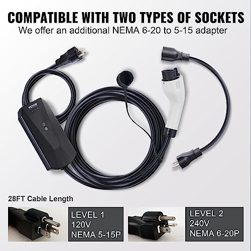 VEVOR Level 1+2 Portable EV Charger, 16 Amp 120V or 240V, Electric Vehicle Charger with 28-Foot Charging Cable NEMA 6-20P Plug NEMA 5-15 Adapter, Plug-in Home EV Charging Station for SAE J1772 EVs by VEVOR - Image 6
