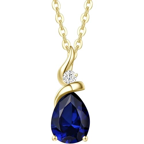 FANCIME 14K Gold Teardrop Birthstone Necklace with Diamond Gifts for Women