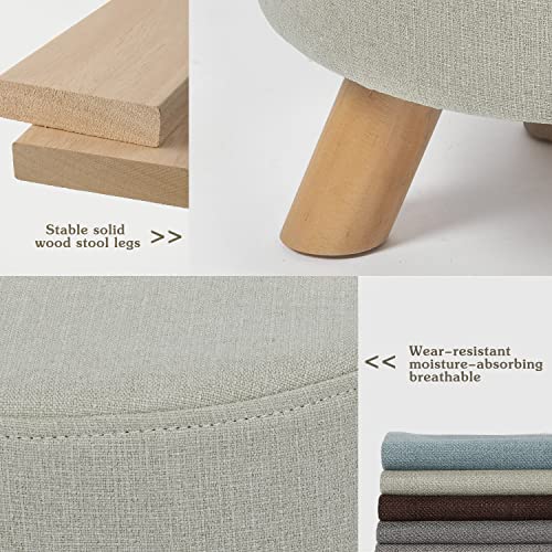 Edeco Modern Round Ottoman Foot Rest Stool/Seat Pouf Ottoman With Linen Fabric And Non-Skid Wooden Legs (Beige) #TOP3