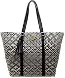 Tommy Hilfiger Large Tote Shoulder Handbag Monogram Black Tan