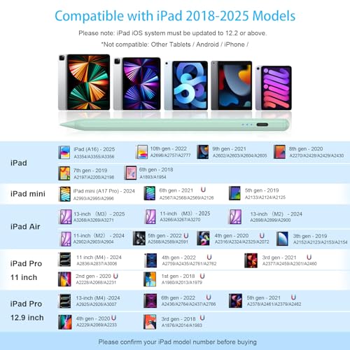 Image of Kingone Upgraded Stylus Pen, Ultra High Precision & Sensitivity, Palm Rejection, Prevents False ON /Off Touch, Power Display Tilt Sensitivity, Magnetic Adsorption For Tablet (Green)